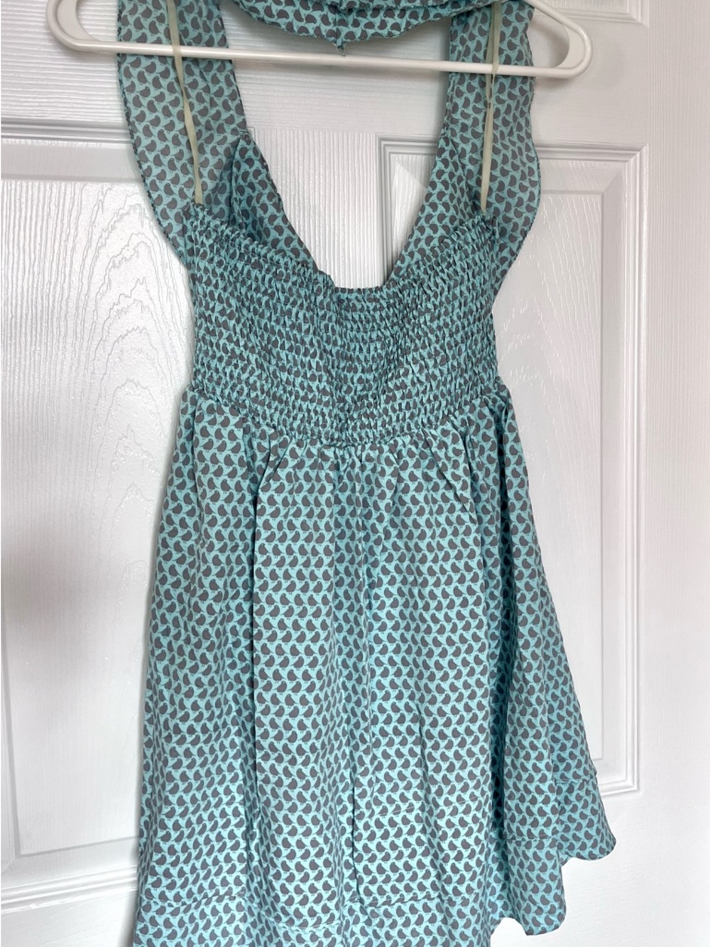 Bird Print Dress by Hot & Delicious - Light Teal w Ruffles - Sz Med - Picture 4 of 8